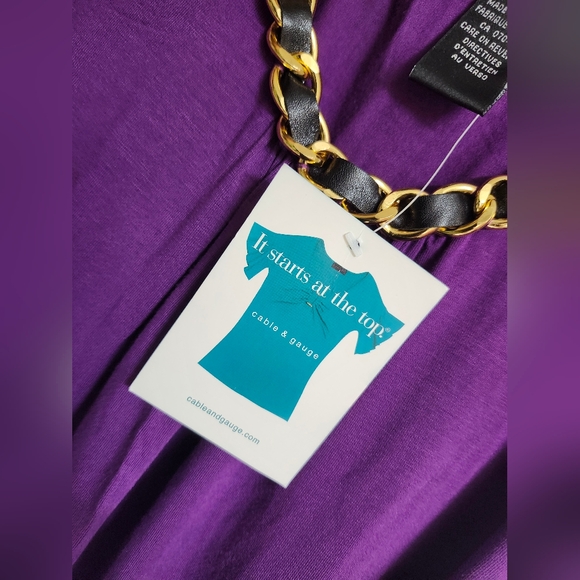 Cable and Gauge NWT Purple Tank Top with Faux Leather & Gold Chain Accent. - Picture 5 of 6